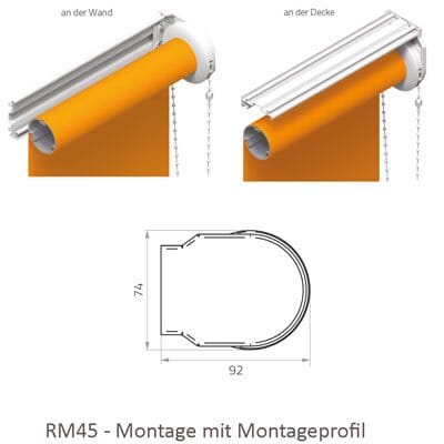 Rollo RM45 - Abmessungen Montageprofil