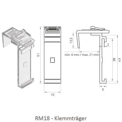 Rollo RM18 Abmessungen Universalklemmträger